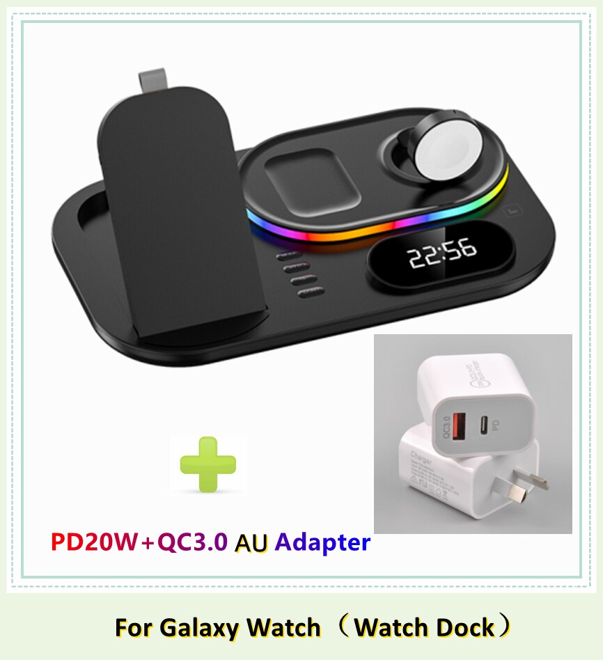 Galaxy Watch RGB 30W Wireless Charger Dock Qi 4 in 1 Charging Station Compatible with Apple Airpods iPhone Samsung S21 Note 20: Black Galaxy AU Plug
