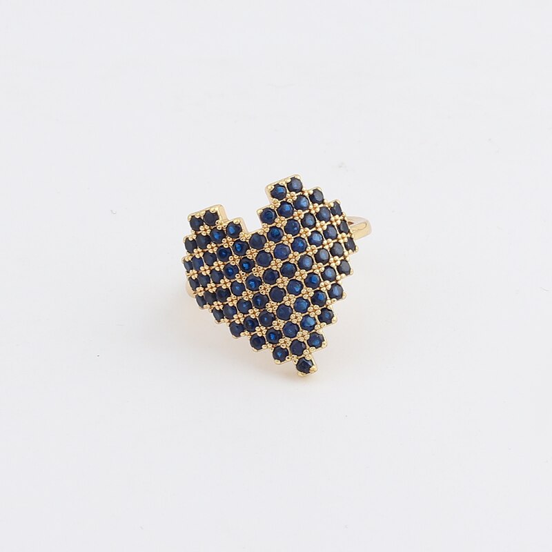 Boheme hjerte guld clor ringe til kvinder boho kærlighed hjerte mikro cubic zirconia ring kvindelige finger statement smykker: Blå