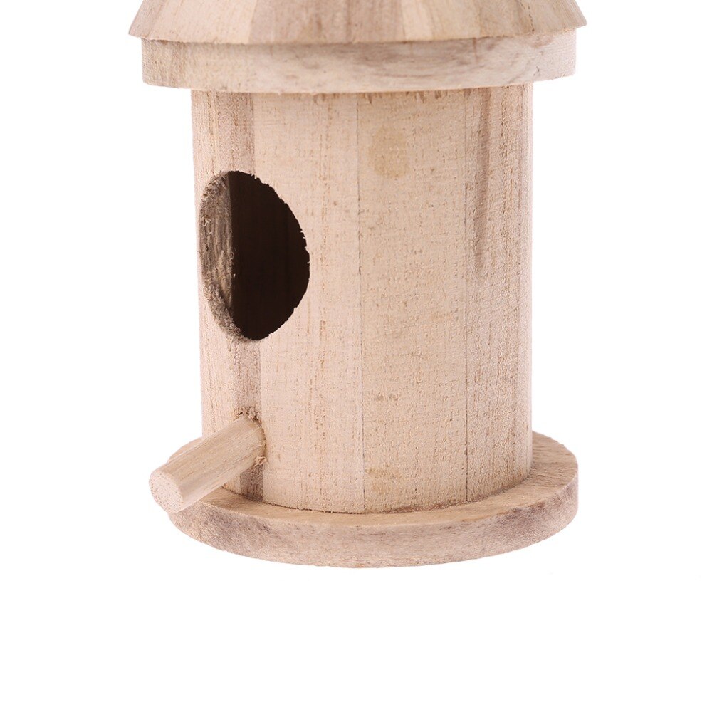 Natural Wood Bird House Hanging Nest Box Outdoor Garden Home Bird Cage--001