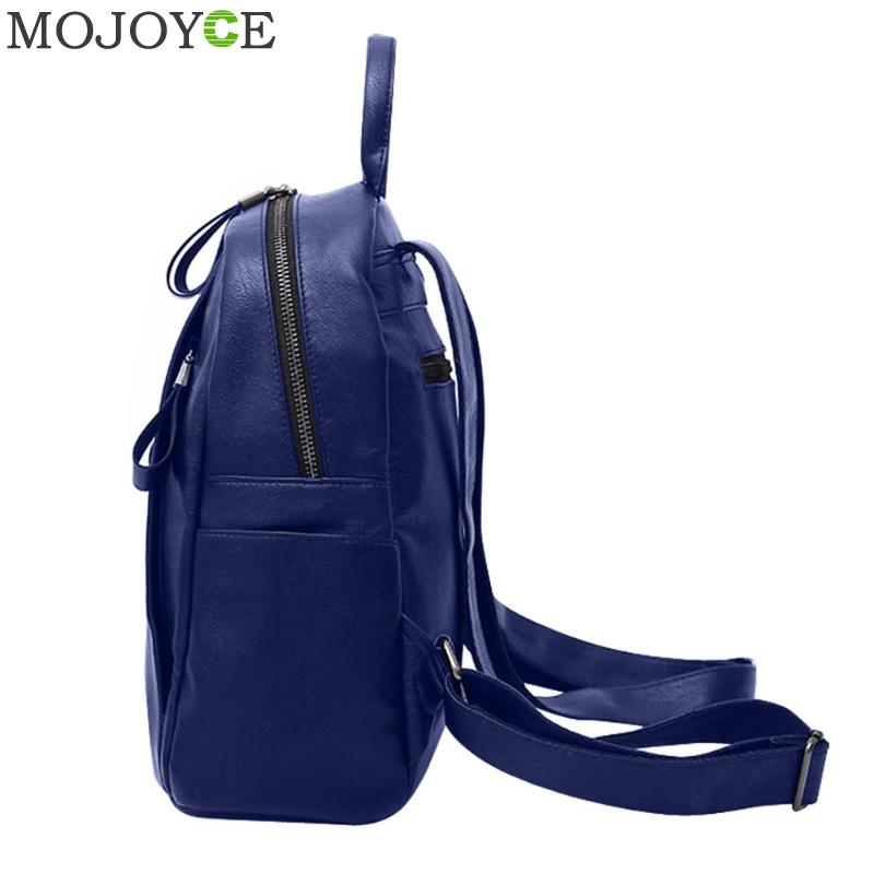 Sacs à dos en cuir PU femmes fermeture à glissière solide Mochila Escolar sacs d'école pour adolescents filles voyage sac à bandoulière décontracté sac à dos bleu