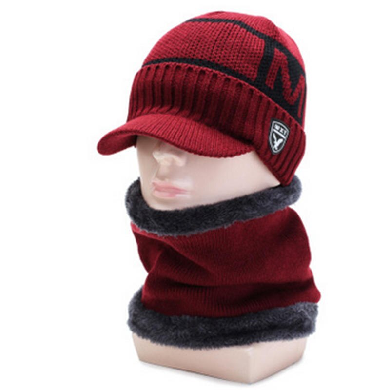 Menn kvinner termisk fleece foret lue lue varm strikket vinter ski lokk strikket hals varme 2 stk: Rød