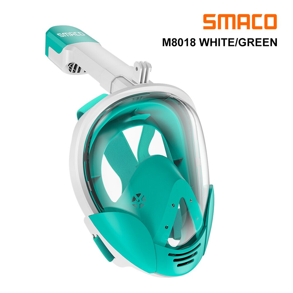 SMACO Full Face Snorkel Mask with UV Protection Anti-Fog Detachable Camera Mount 180 degrees Panoramic View: Green / L/XL