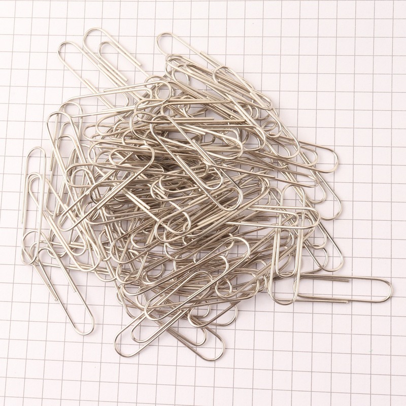 100PCS28MM color plastic-coated paperclip paperclip office, learning and household binding supplies: Silver
