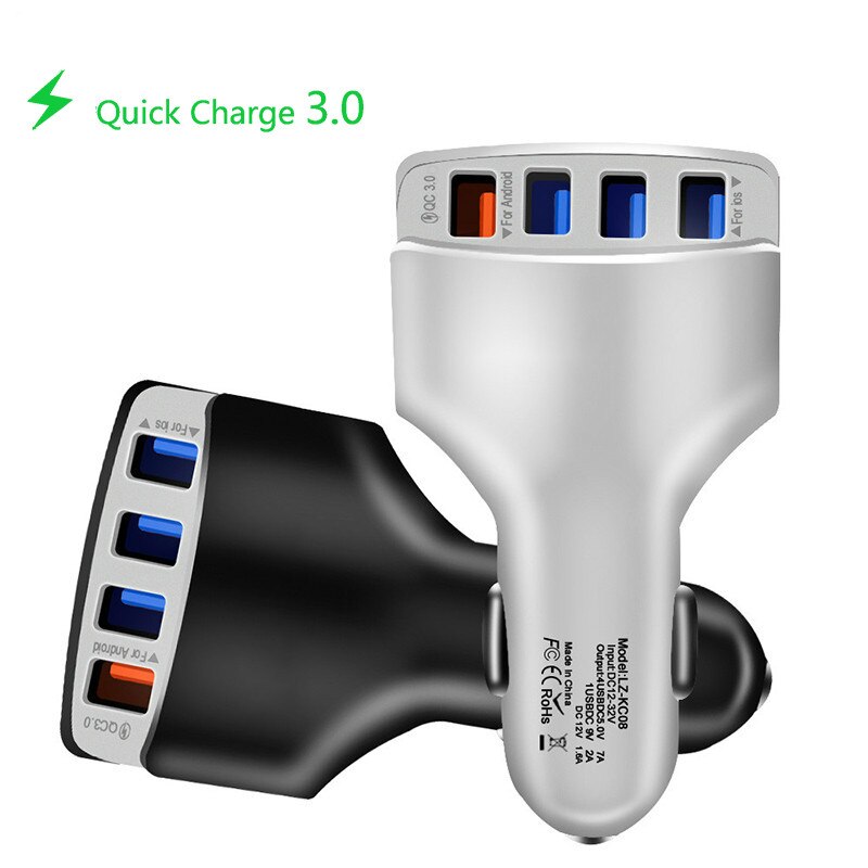 Car Charger Quick Charge 3.0 4 Ports Fast charging QC3.0 3A Car Mobile Phone Chargers For Samsung S10 Car Mobile Phone Chargers