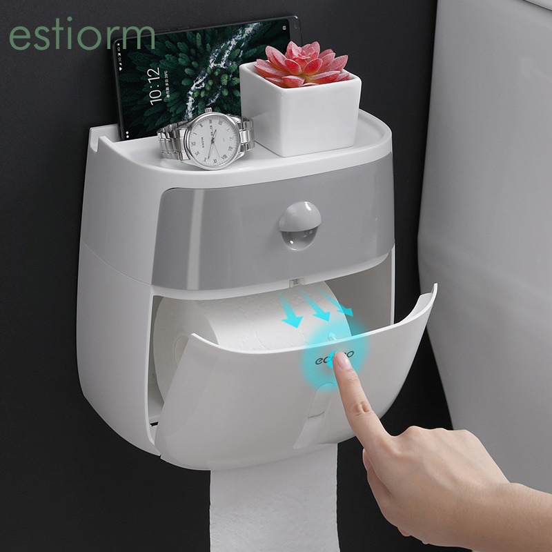 Wall Mounted Toilet Paper Holder,Waterproof Tissue Box,Bathroom Paper Towel Holder with Storage Box - Toilet Paper Dispenser