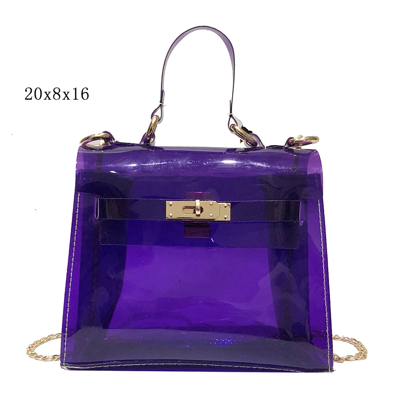 HOCODO Neue PVC transparent Frauen Kupplung Tasche Durchsichtig Handtaschen Abend Tasche Handtasche Kette Schulter Tasche Umhängetasche: Violett Schulter Taschen
