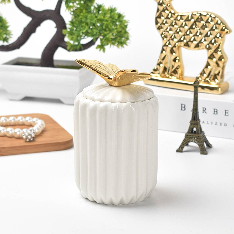 Pot de rangement en céramique plaqué or, pot de rangement, commode décorative, bijoux, cosmétiques, boîte de rangement, Animal mignon, artisanat de bonbons: E