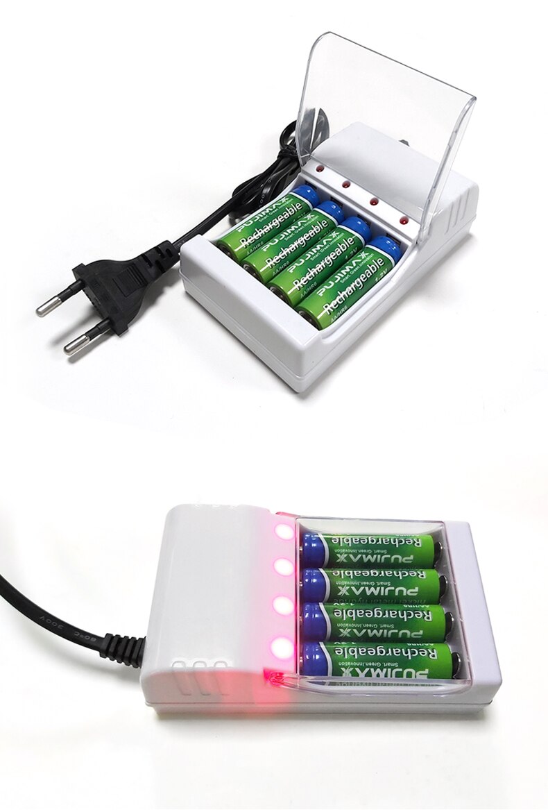 VOXLINK Battery Charger 4slots With EU cable For AA/AAA Rechargeable Batteries Charger For remote control microphone camera