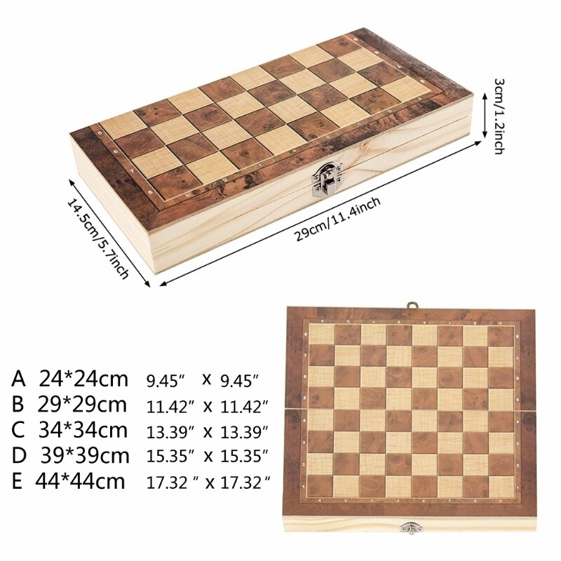 3 IN 1 Wooden International Chess Set Board games Checkers Puzzle Game Engaged，Foldable Chess Board Set with Storage Box