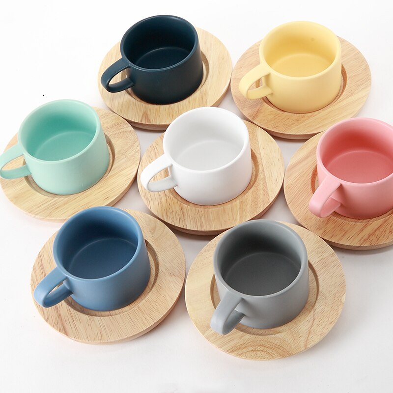 Tasse à café en bois de chêne naturel pur ensemble de soucoupe en bois de Style nordique
