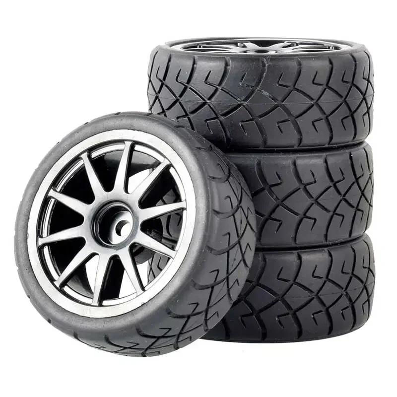 4 Uds neumáticos y llantas de ruedas de goma para coche RC cubo hexagonal de 12mm para WLtoys 144001 y piezas de mejora de neumáticos de coche a escala 1/18 1/10 1/16: Negro