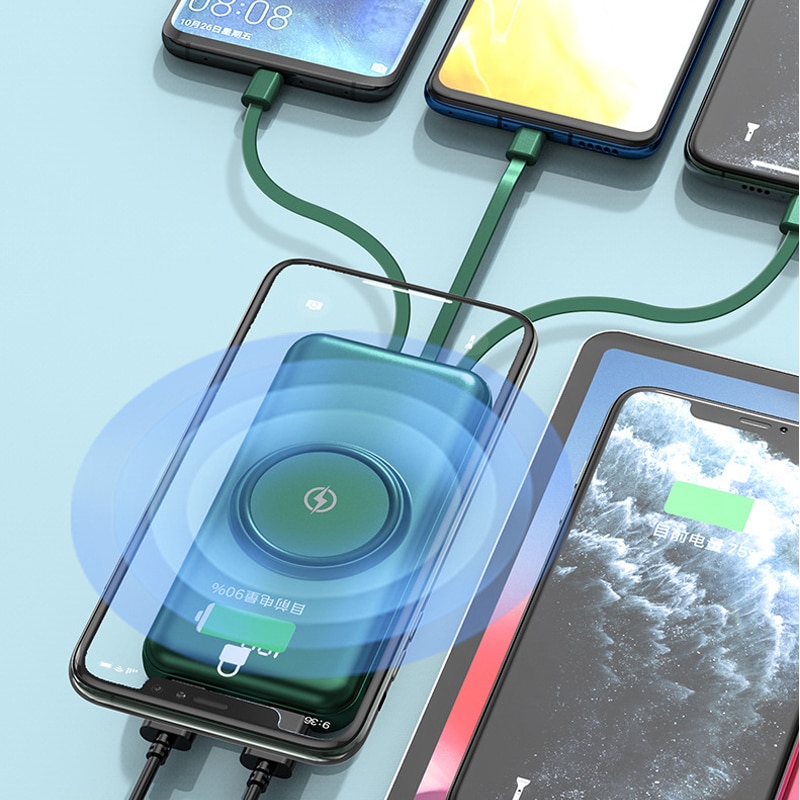 10000mAh 20000mAh Power Bank Qi Wireless Charger with Cable Portable