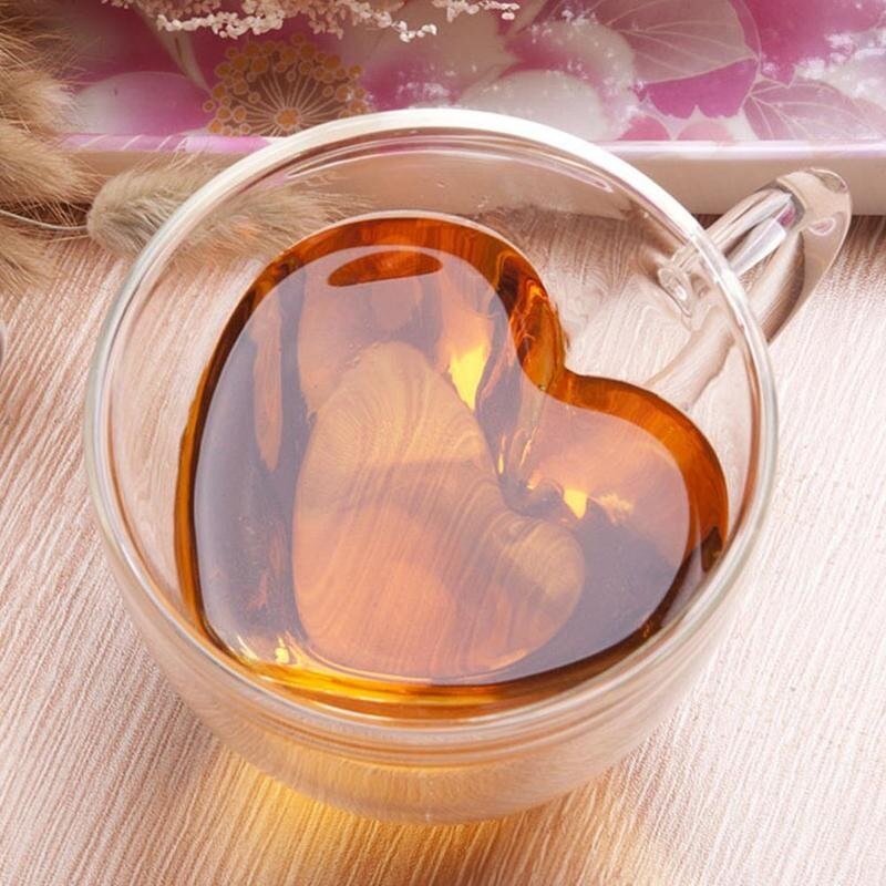 Taza de cristal transparente de doble pared en forma de corazón, resistente al calor, minitaza de doble vaso artesanal para té, 1 Uds., Mu D7G1