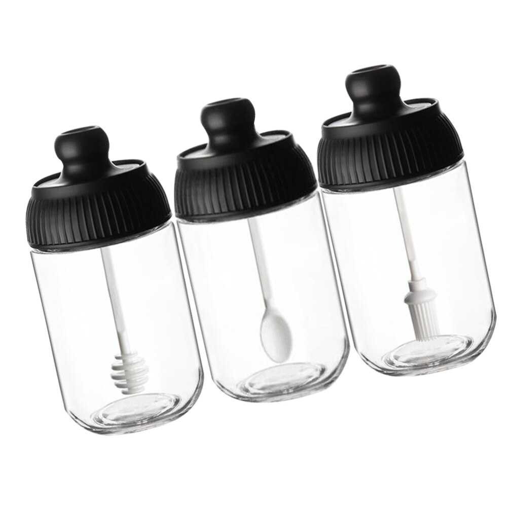 3Pcs Kruiden Flessen Glas Specerij Opslag Containers Kruiderij Pot Met Lepel (Kruiden Flessen + Honey Pot + Olie borstel Bo