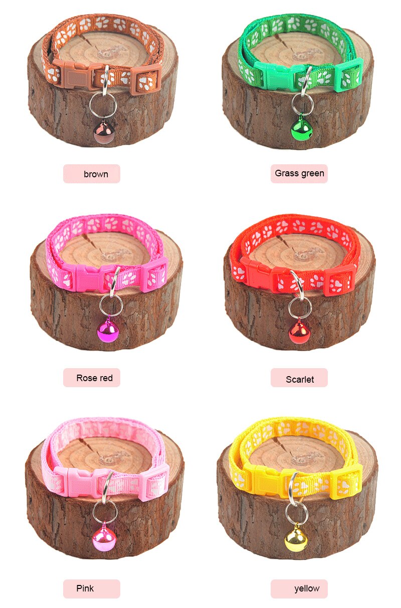 Pet Collar Teddy Bomei Dog Cartoon Footprint Cat Necklace Supplies With Bell Adjustable Buckle Cat Accessories Collar Small Dog