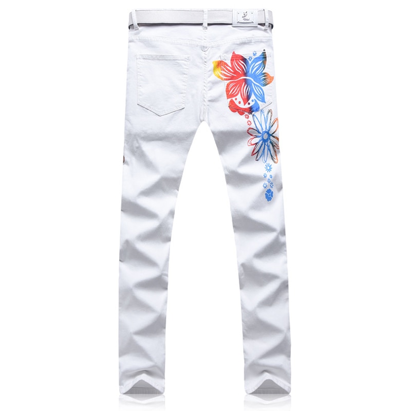 Sokotoo Men's slim colored sunflower print jeans C...  Grandado