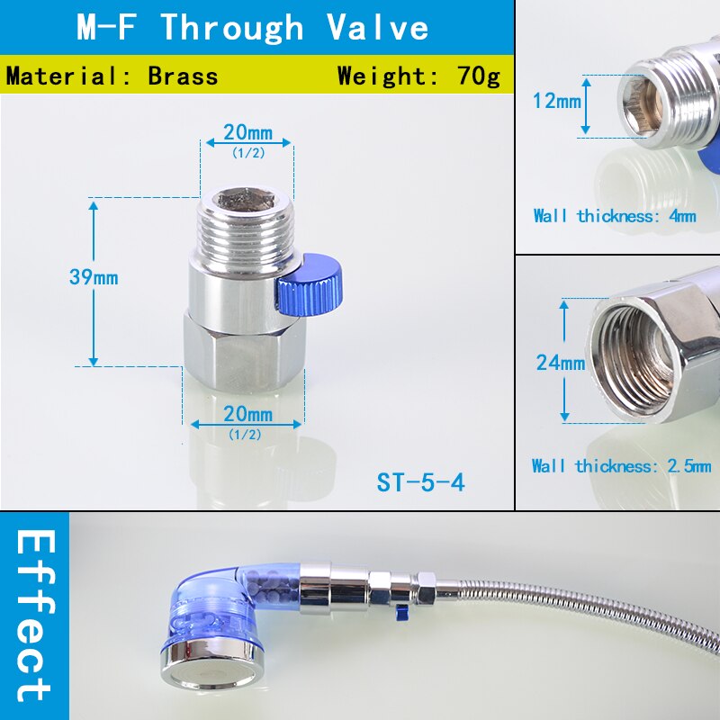 Brass Ultra-Short Mini Male And Female Threaded Angle Valve Shower Nozzle Quick Switch Hose 1/2'' BSP Straight Water Stop Valve: NO.3