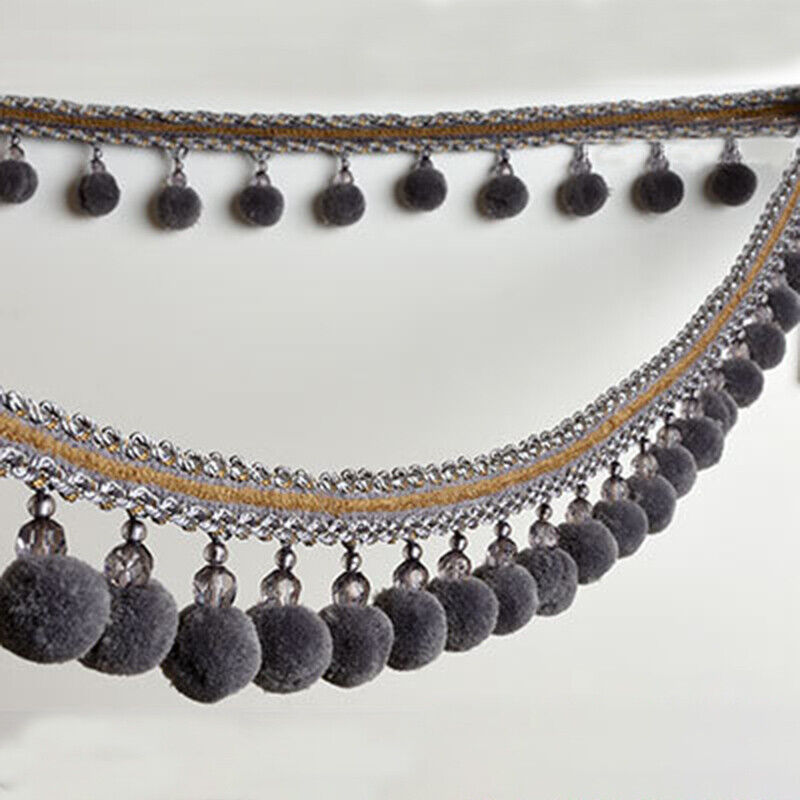 1M Vorhang Quaste Pom Pom Kugeln Trimmen Bommel trimmen Kristall Randbereich DIY NäHenne Band Material Hause Dekorative Zubehör: Licht Gelb