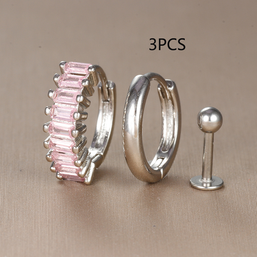 Conjunto de pendientes de aro de círculo redondo para mujer, aretes pequeños de acero inoxidable para Piercing de cartílago, joyería, 3 uds.: Zinc negro plateado