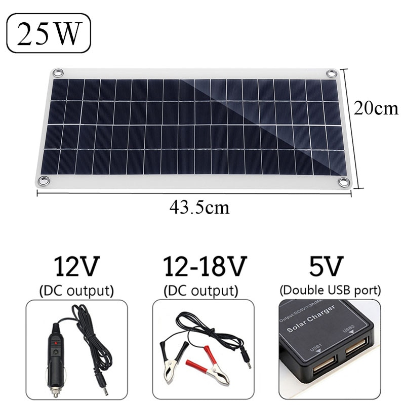 25W Dual USB 12V Solar Panel with Car Charger + 10... – Grandado