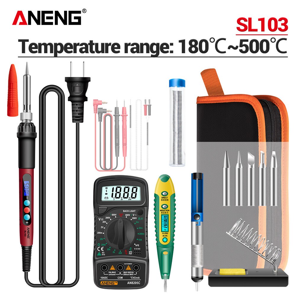 ANENG SL103 soldador estaño de estaño soldadura pirografo para madera puntas desoldador estaño pirograbador estacion de soldadura para electronica soporte soldadura cautin estación de soldadura soldar: SL103 US 16 Set