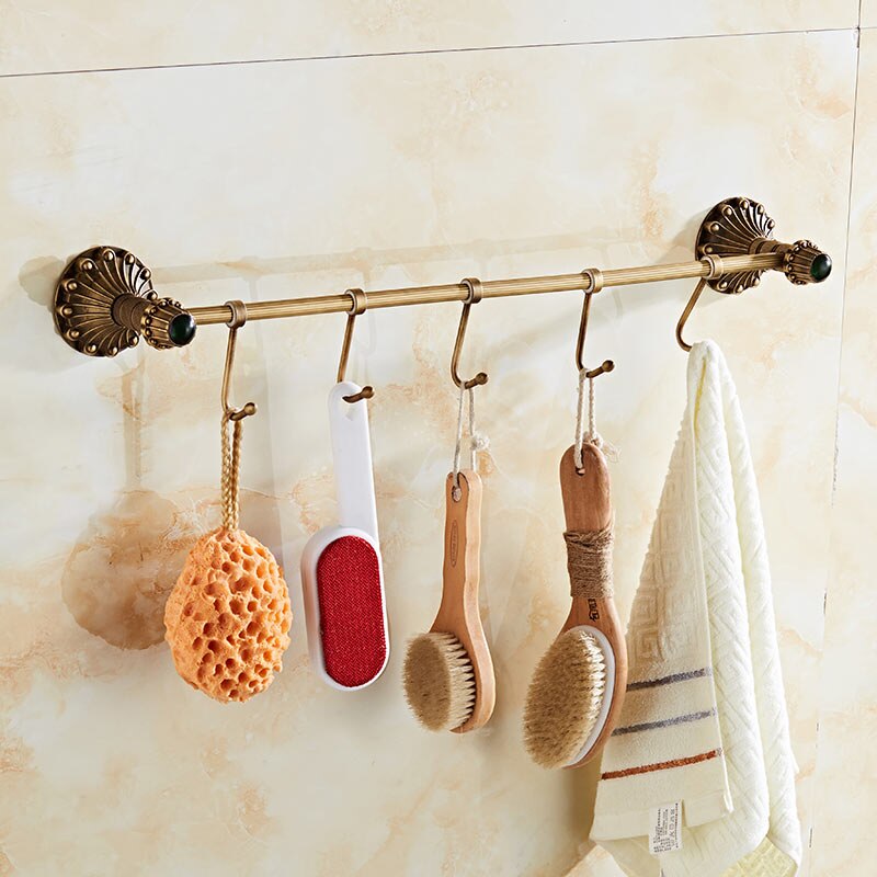 Bathroom Hardware Set Ceramic Brass Towel Rack Paper Holder Towel Bar Corner Shelf Toilet Brush holder Bathroom Accessories: 5 hooks