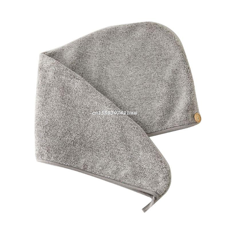 Toalla de microfibra de bambú para el cabello, turbante de ducha de secado rápido a rayas grises con botón, súper absorbente, Antifrizz,