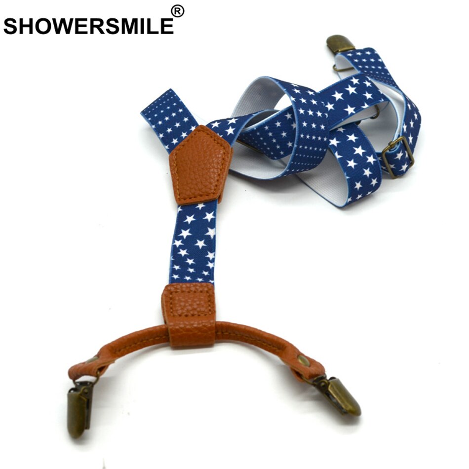 Showersmile butterfly seler drenge elastiske seler 4 klips børn y ryg stjerner mønster blå fest børnebukserrem