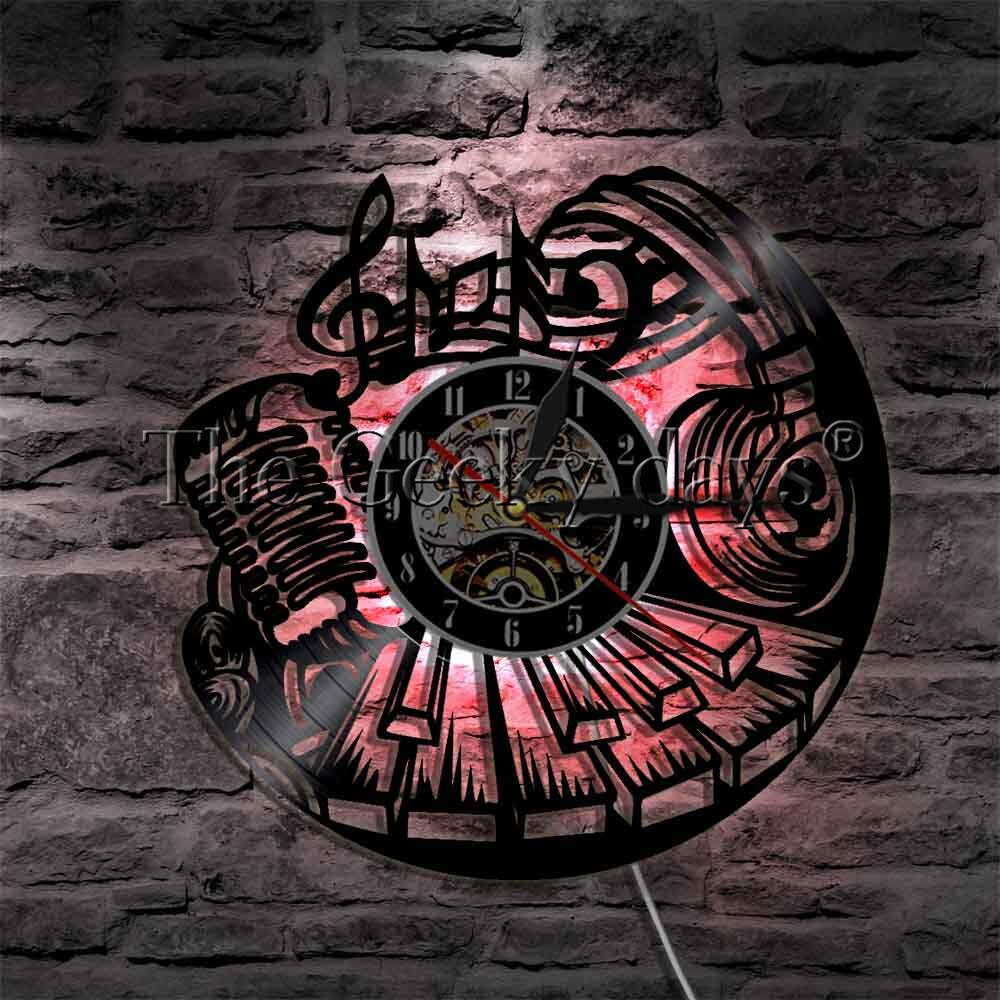 1 kpl led-musiikkibaari valokyltti musiikkikauppa siluetti rock and roll seinätaide vinyylilevy kello musiikkikauppa siluetti seinävalaisin