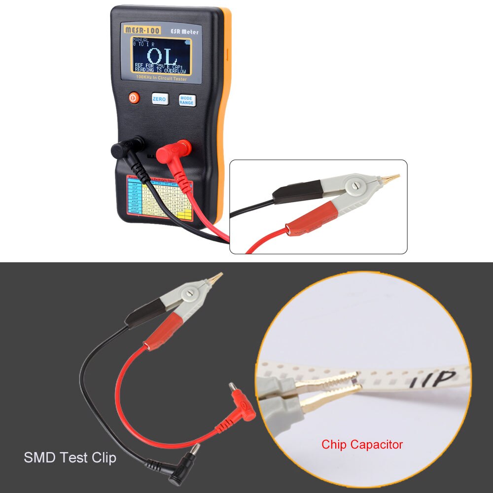 MESR-100 ESR Capacitance Ohm Meter Measuring Capacitance Resistance Capacitor Circuit Tester with SMD Test Clip