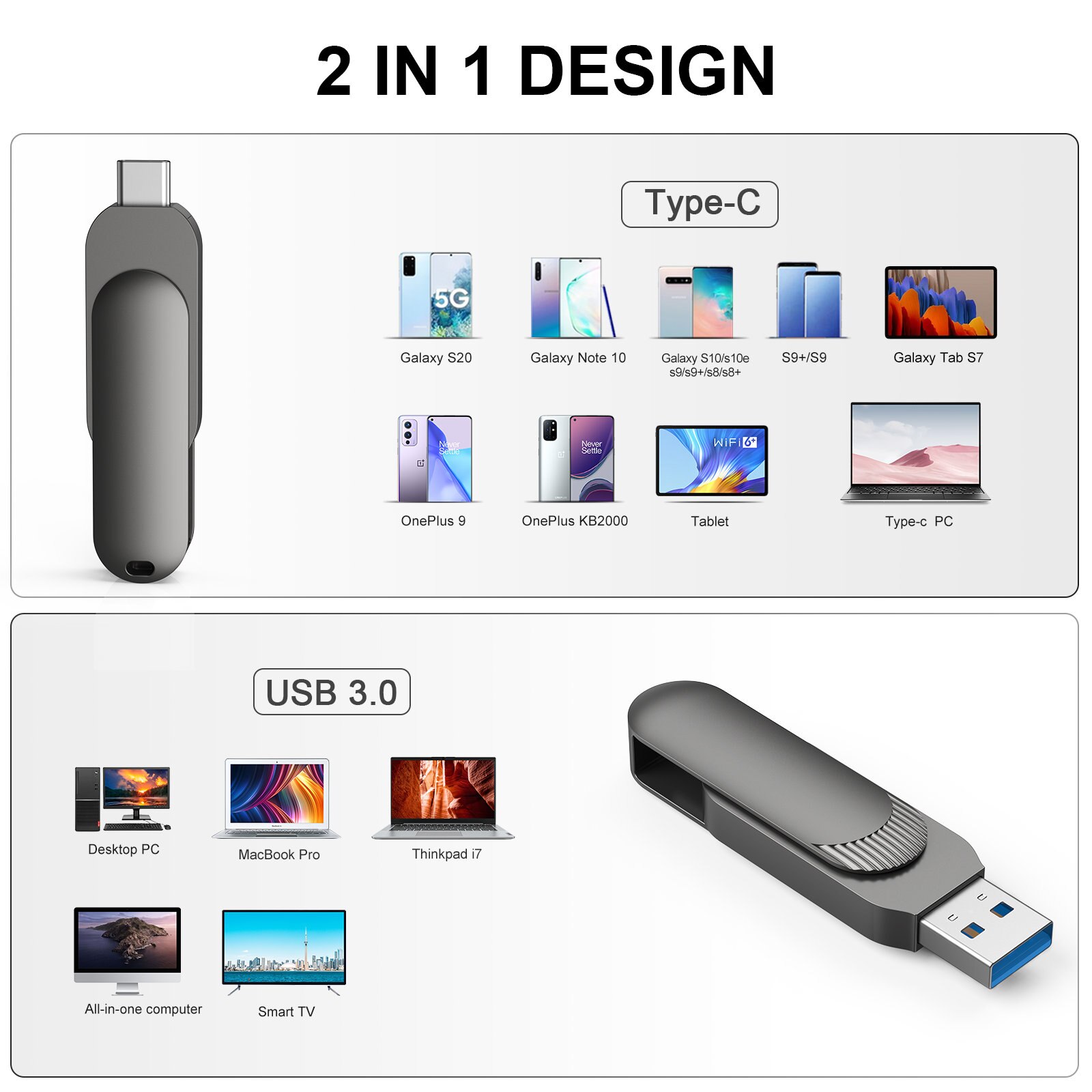 Topesel usb-c-stick, dual 2- -in- -1 otg typ  c 3.0, robustes metallgehäuse, drehbarer usb-stick, speicherstick, usb-stick für fotos