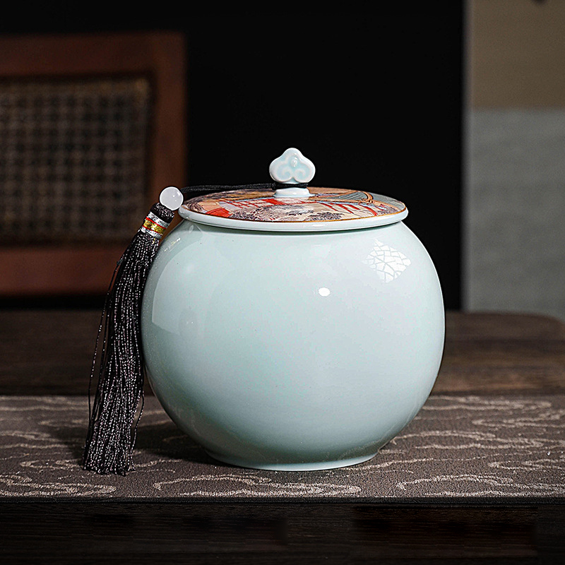 Huisdier Urn Chinese Porselein Pot Dier Crematie As Pot Kat Urn Hond Urn Vogel Crematie Souvenir: Sky Blue