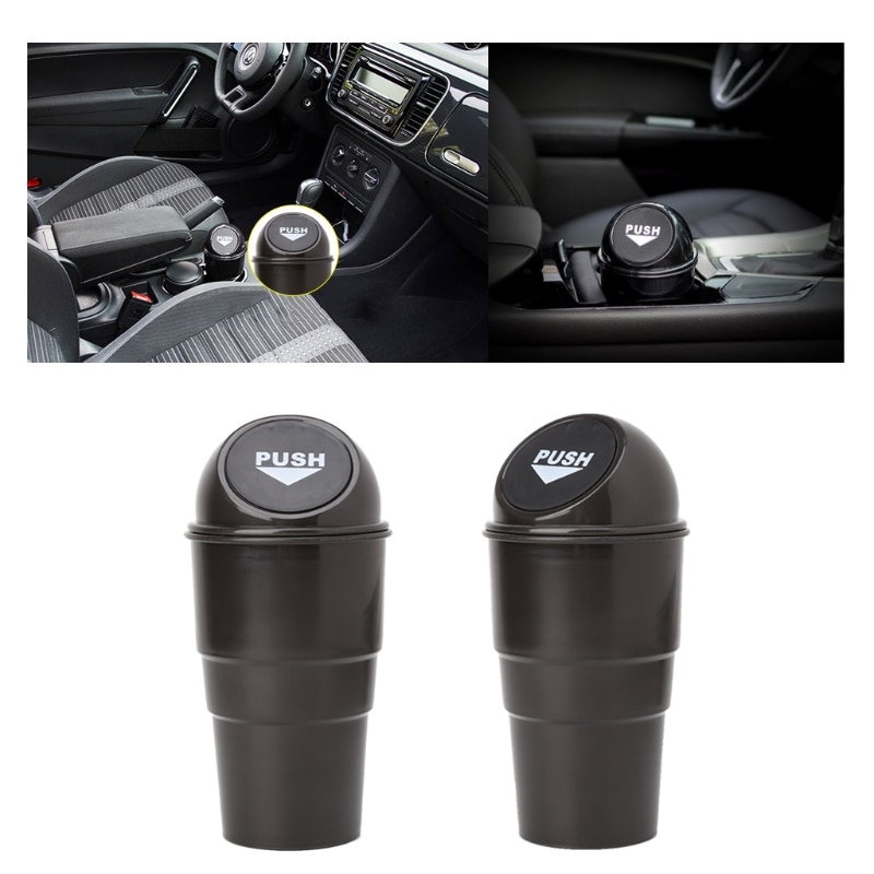 Black Plastic Cover Car Ashtray Trash Bin Garbage Container
