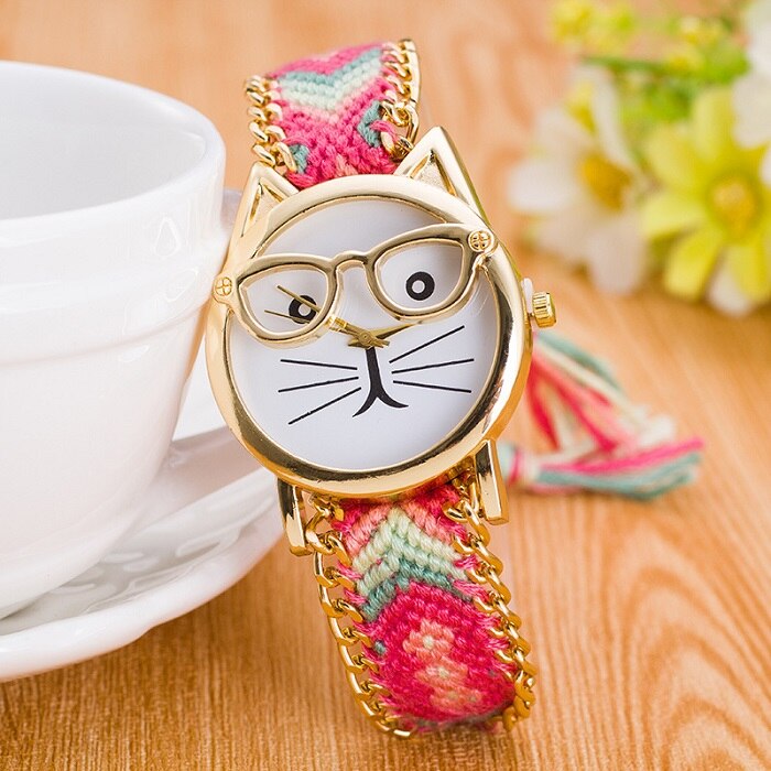 Montre Bracelet exquis pour femmes et filles, lunettes pour visage, en laine tressée de Style ethnique, Style à la , manuelle