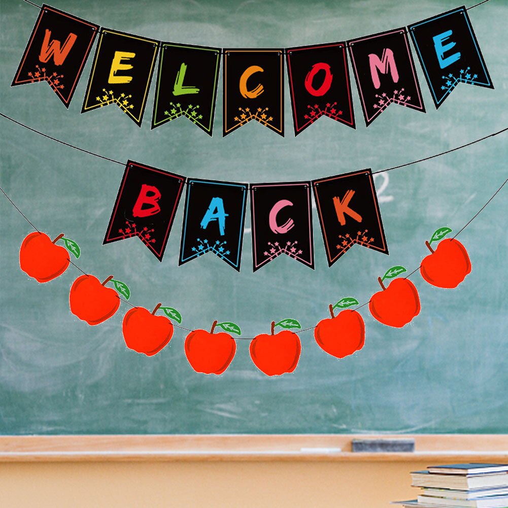 2pcs Welcome Back Banner Universal School Party Decor Hanging Home DIY Tool Art Craft Paper Sign Door Accessories Classroom