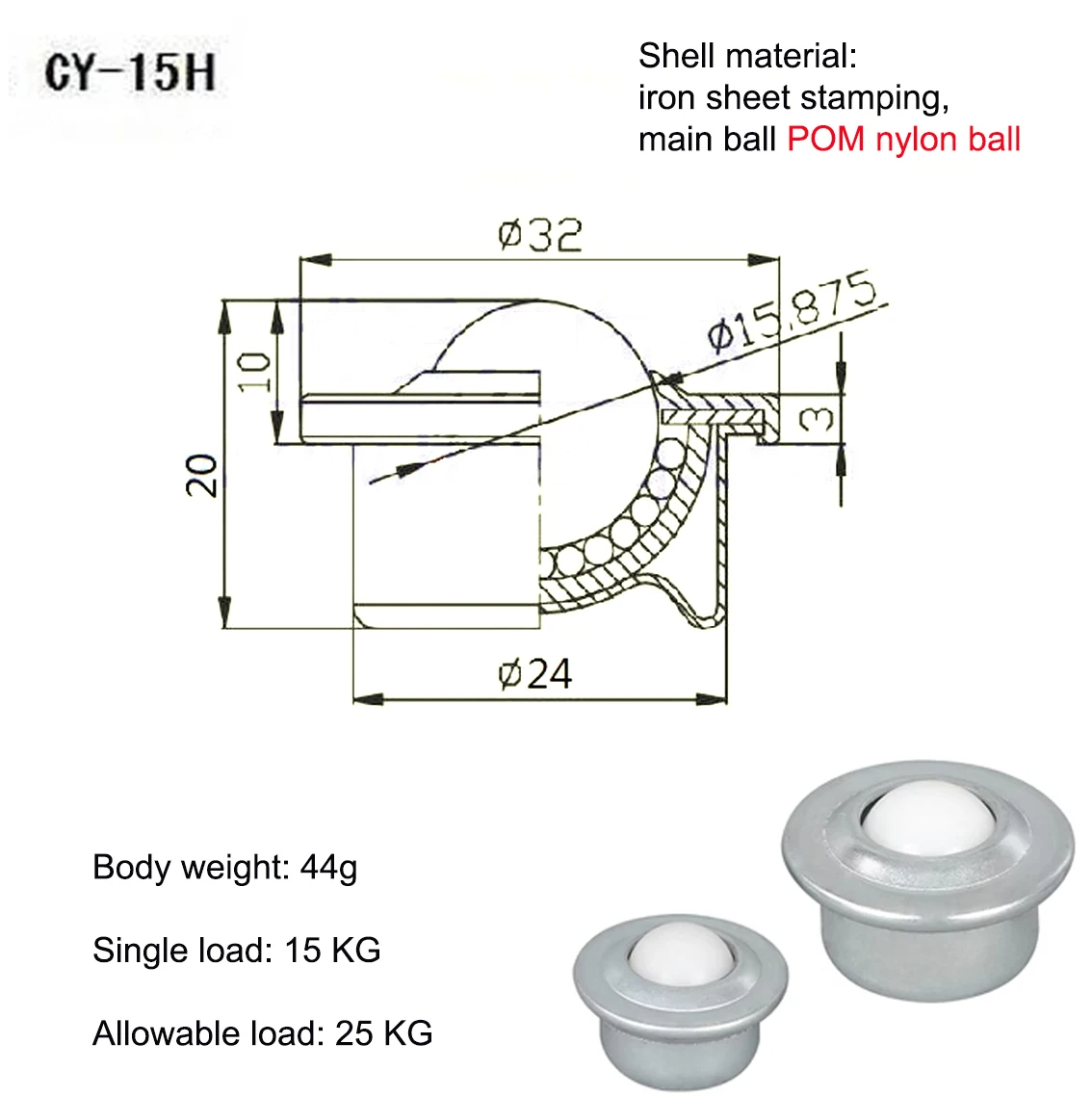 Rueda Universal de bola giratoria de Metal, rueda redonda Universal, modelo DIY, accesorios de Hardware para muebles, 1 Uds.: YELLOW