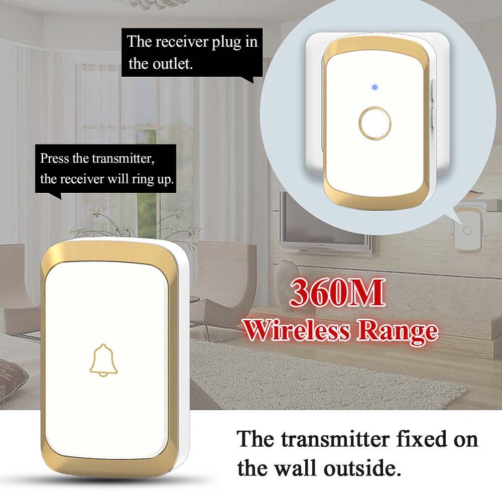 ESCAM 1Set Wireless Doorbell 350M Remote CALL Waterproof Smart Door Bell 110V 220V EU/UK/US Plug Universal Music Doorbell