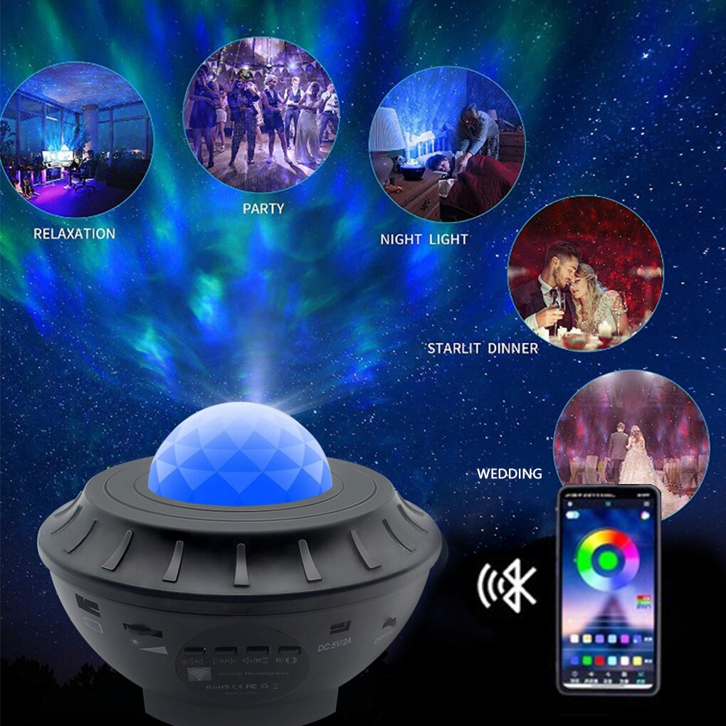 LED Galaxy Projector Ocean Wave LED Night Light Music Player Remote Star Rotating Night Light Luminaria For Kid Bedroom Lamp: C