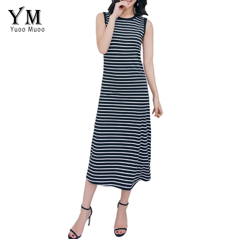 Yuoomuoo plus size lang sommer kvinder kjole hvid sort stribet afslappet maxi tank kjole a line strand kjole streetwear