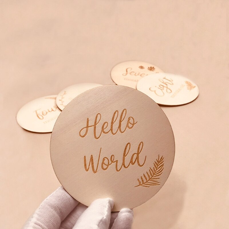 Tarjetas de madera hechas a mano para bebés, tarjetas de grabación de crecimiento mensual de recién nacidos, accesorios de fotografía para bebés de 1 a 12 meses, 1 unidad