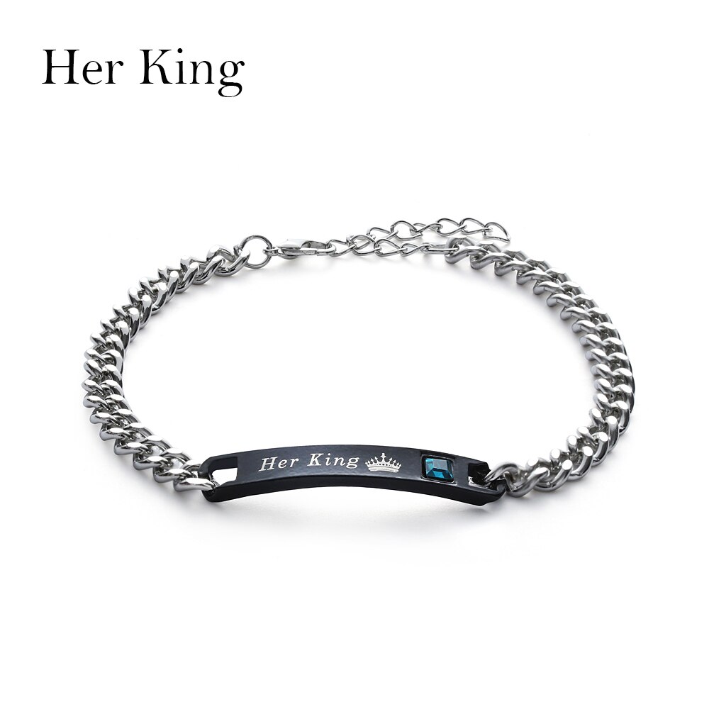 Un par de encantadoras pulseras a la para hombre y mujer, de Her King, su Reina, corona de cristal romántica, accesorios de , joyería de mano: Her King