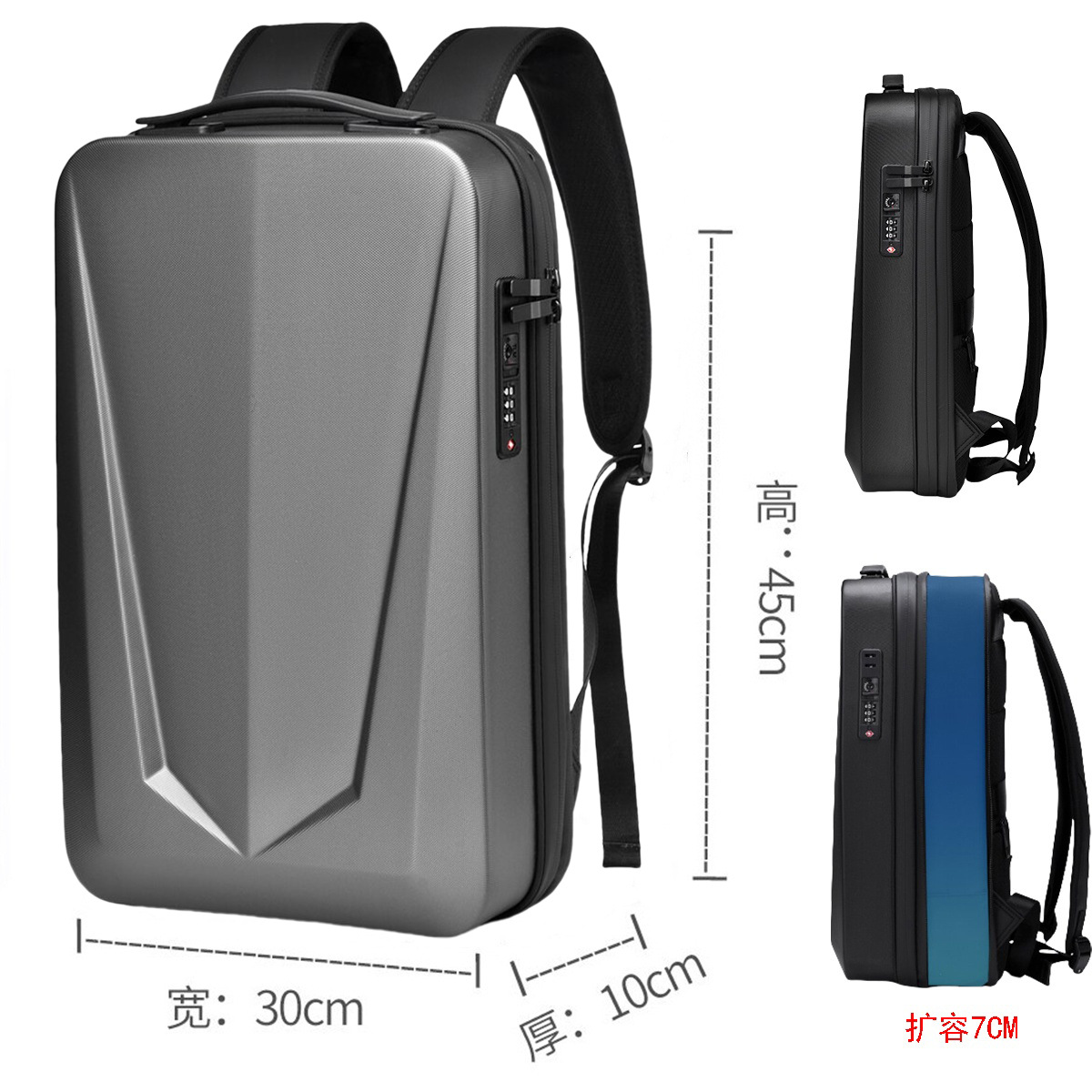 Sac à dos pour ordinateur portable 17 pouces pour hommes, étanche, extensible, coque rigide, antivol, Tsa, chargement USB, bureau, voyage, affaires, sac à bandoulière: Clair