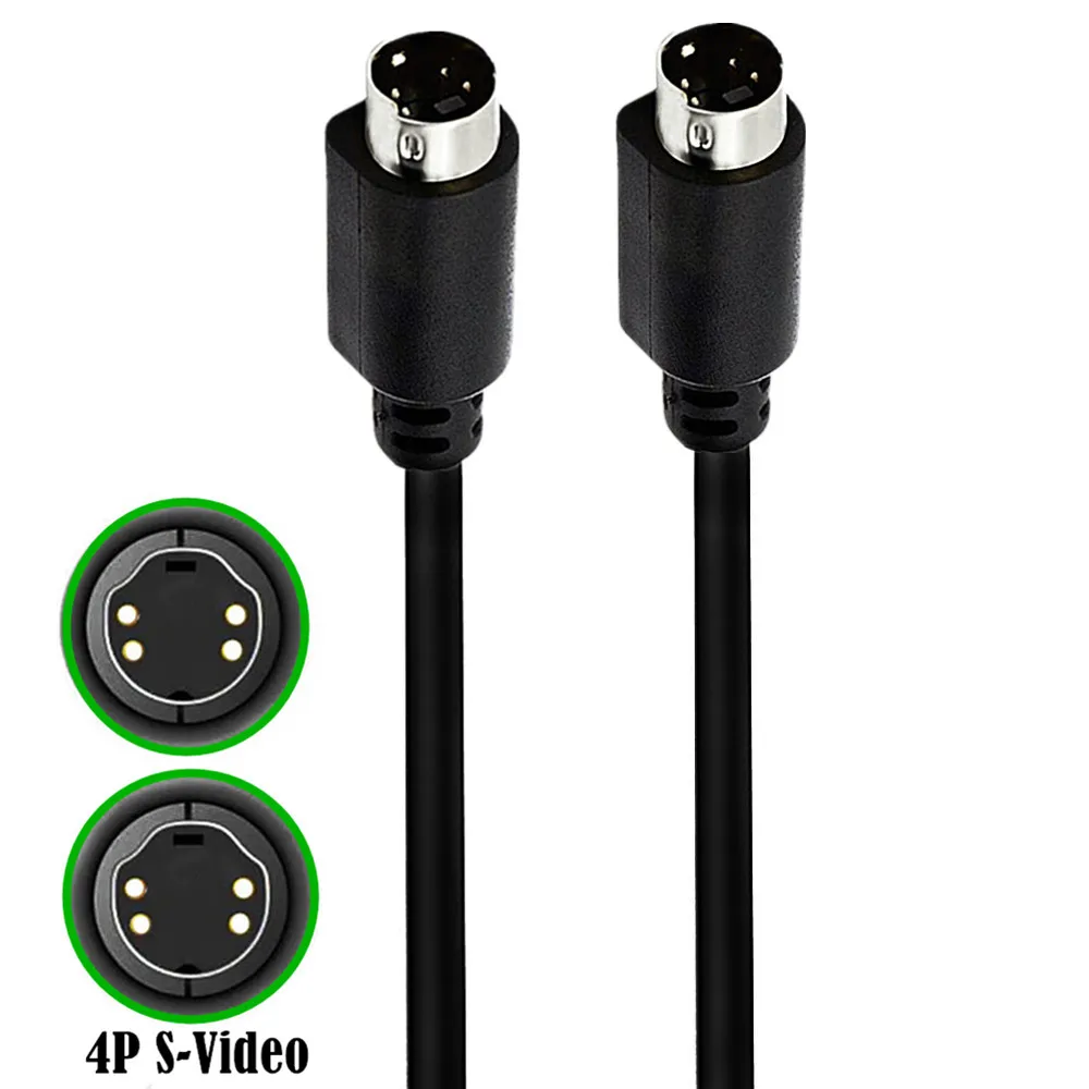 Kabel S-wideo - 4-pinowy kabel S wideo SVHS pozłacany robić kamer, kamer wideo, odbiorników DSS, magnetowidów, rejestratorów DVR, PVR, odtwarzaczy DVD: czarny / 1,5 m
