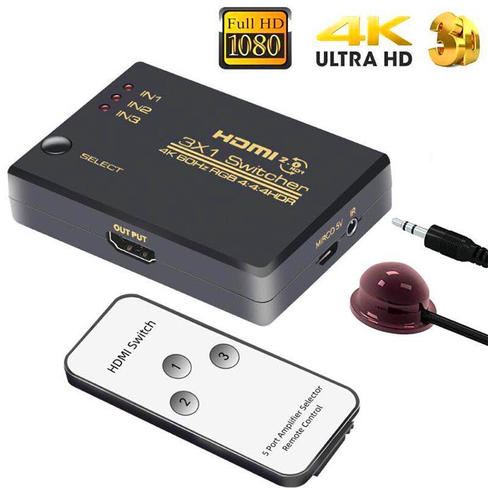 4K 60Hz Hdmi Schakelaar 3 In 1 Out Hdmi 2.0 Hd Switcher 3X1 HDCP2.2 Adapter Voor PS3 PS4 Pro Apple Tv: Default Title