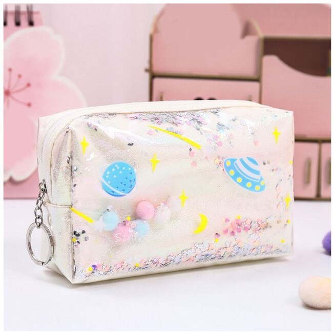 Star Pencil Case Glitter Large Capacity Pencilcase School Pen Makeup Case Supplies Pencil Bag School Box Pencil Pouch Stationery: White