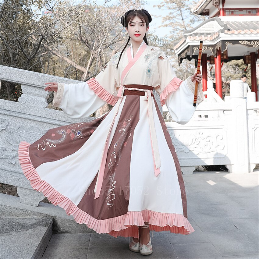 Disfraz chino de hadas ancestrales, vestido Hanfu, Péndulo de 6 metros para mujeres, bordado Retro de la dinastía Ming, traje de de princesa: Color5 / L