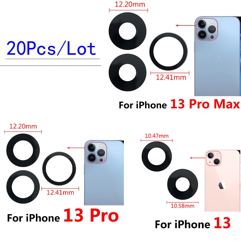 20 Stks/partij, 100% Originele Rear Terug Camera Glazen Lens Voor Iphone 13 Pro Max 13Mini Camera Glas Met Lijm Lijm