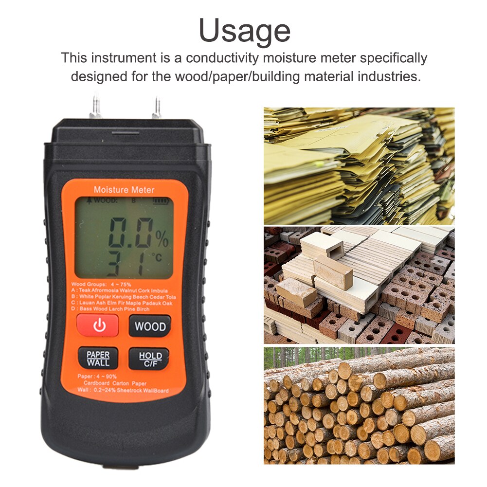 Wood Moisture Meter Analysis Multifunctional Wall Hygrometer Temperature Testing Paper Accurate Digital Display