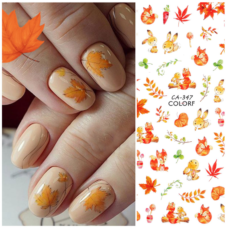 HNUIX 1 leaf Nail Art 3D decal fall theme nails sliders decor boards maple leaf pattern sticker for nail art filigree decals