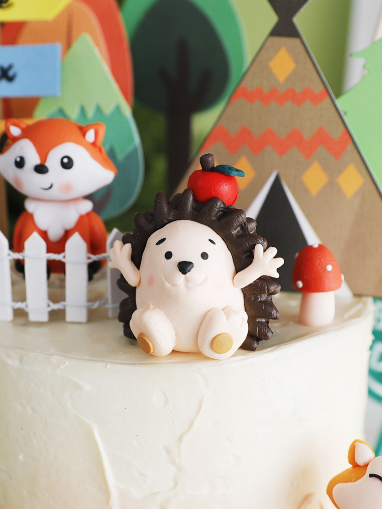 Décoration de gâteau en forme d&#39;arbre, animaux, hérisson, renard, grenouille, pour fête d&#39;anniversaire, fournitures de pâtisserie, décoration de Dessert pour réception pour bébé